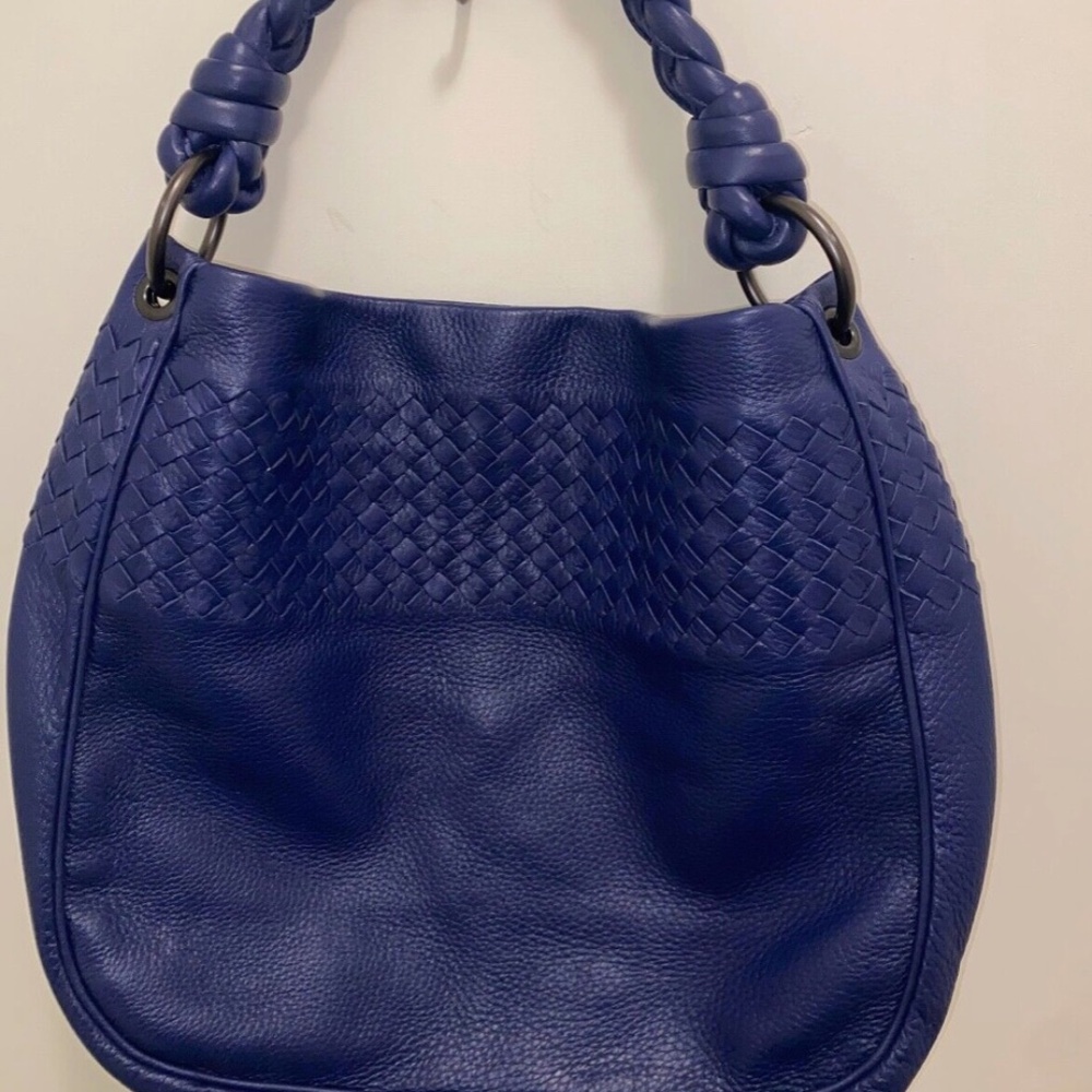 bottega veneta blue boho woven braid leather shoulder bag purse
